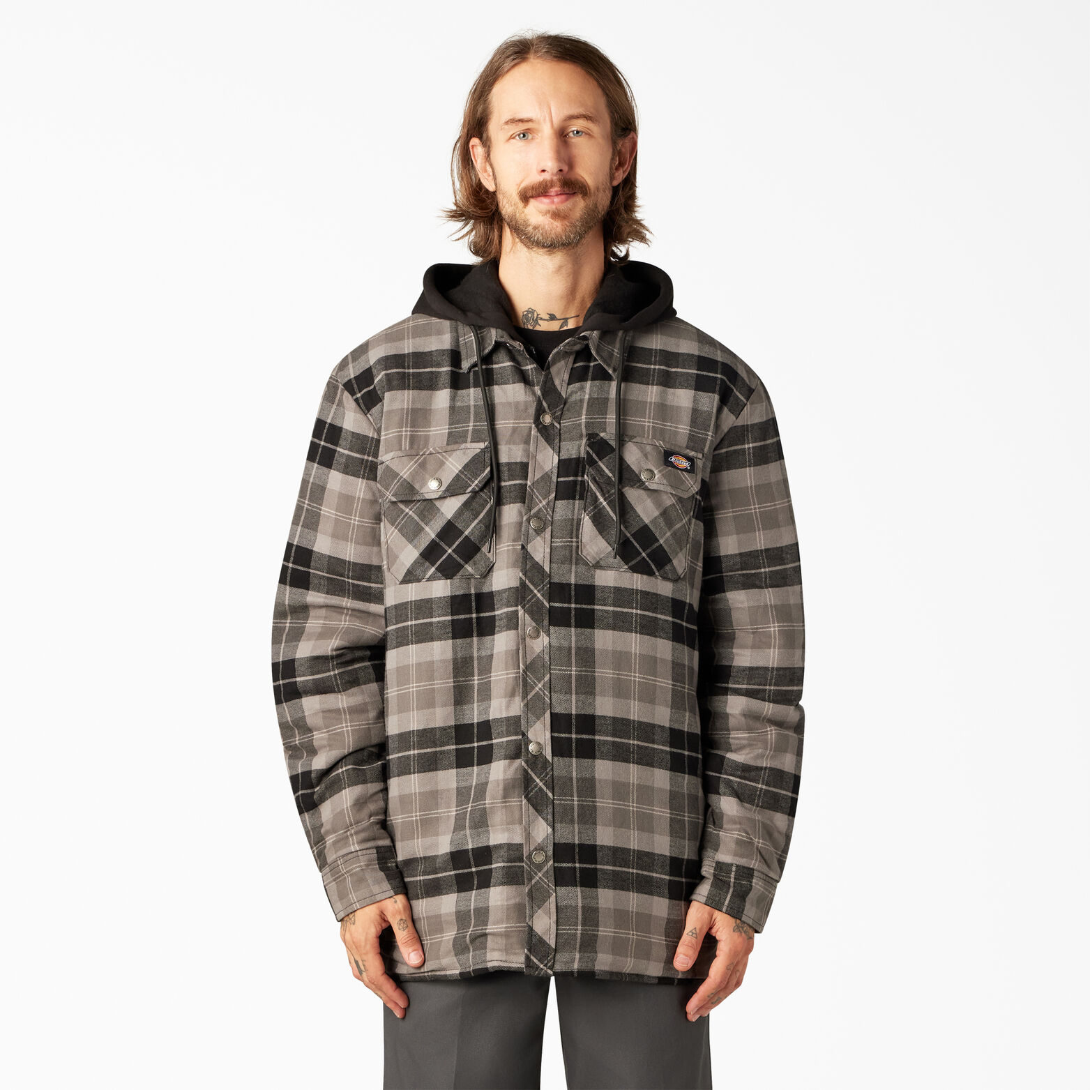 Relaxed Fit Icon Hooded Quilted Shirt Jacket , Slate Graphite Plaid ...