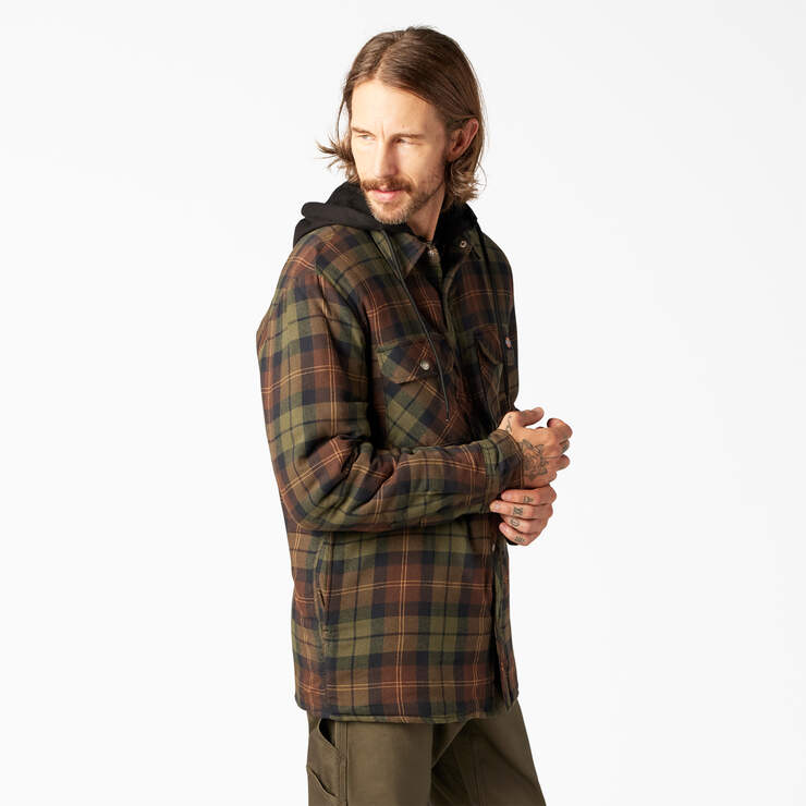 Flannel Hooded Shirt Jacket - Chocolate Tactical Green Plaid (POC) image number 4