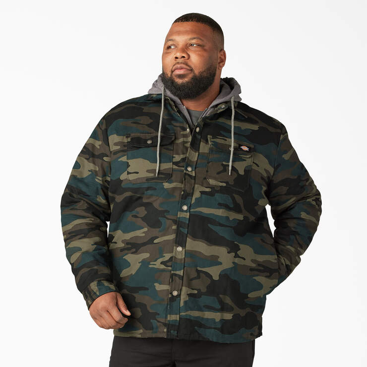 Water Repellent Duck Hooded Shirt Jacket - Hunter Green Camo (HRC) image number 5