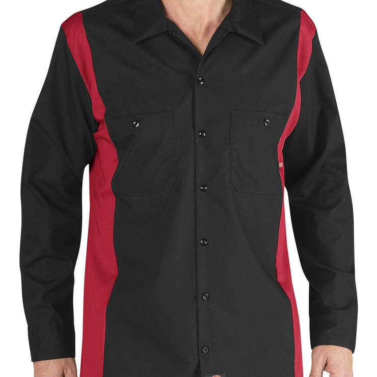 Industrial Colour Block Long Sleeve Shirt - Black/English Red (BKER) image number 1