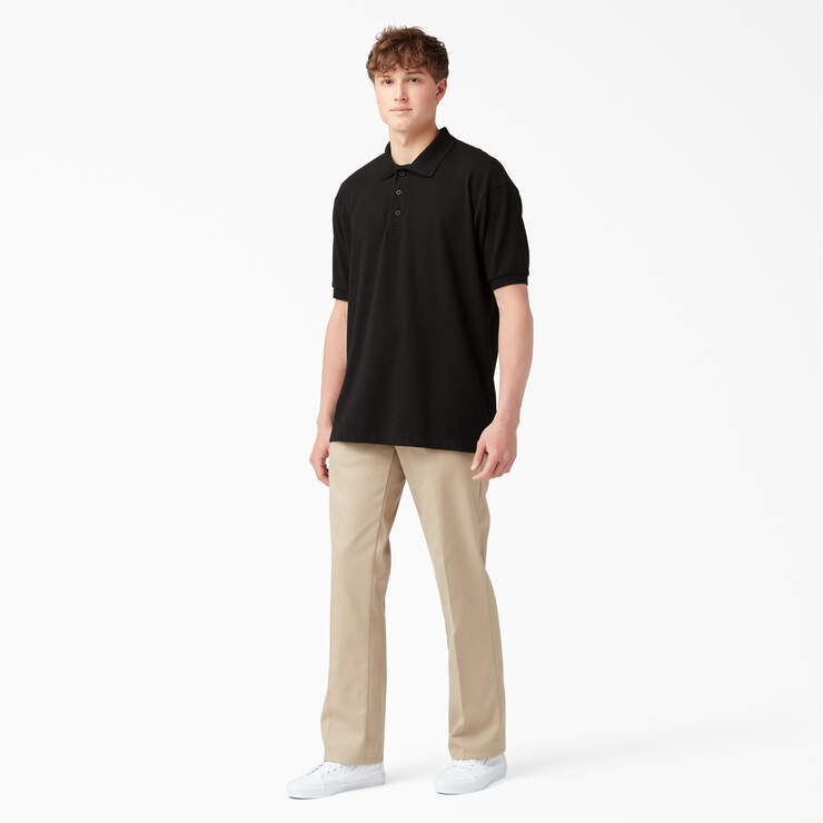 Adult Size Piqué Short Sleeve Polo - Black (BK) image number 4