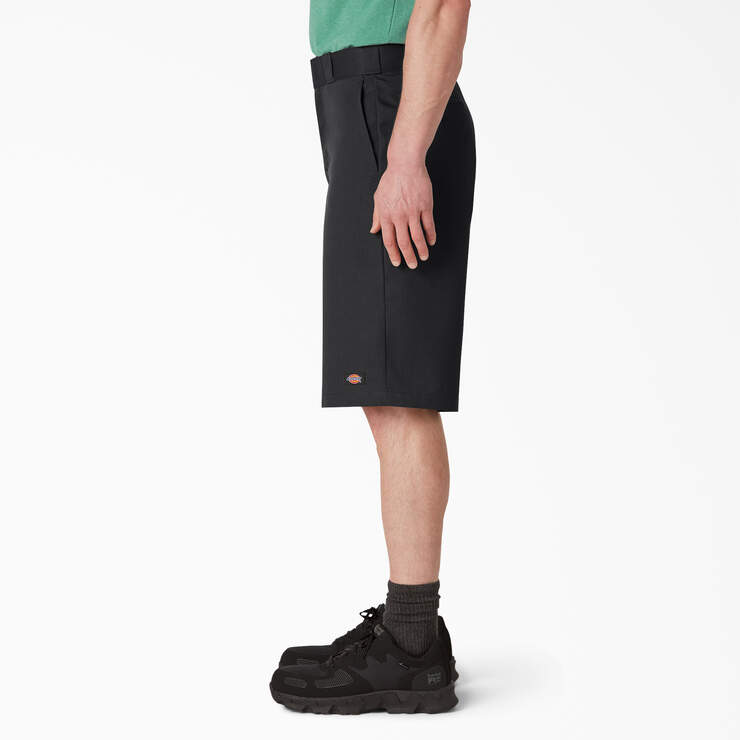 Loose Fit Flat Front Work Shorts, 13" - Black (BK) image number 3