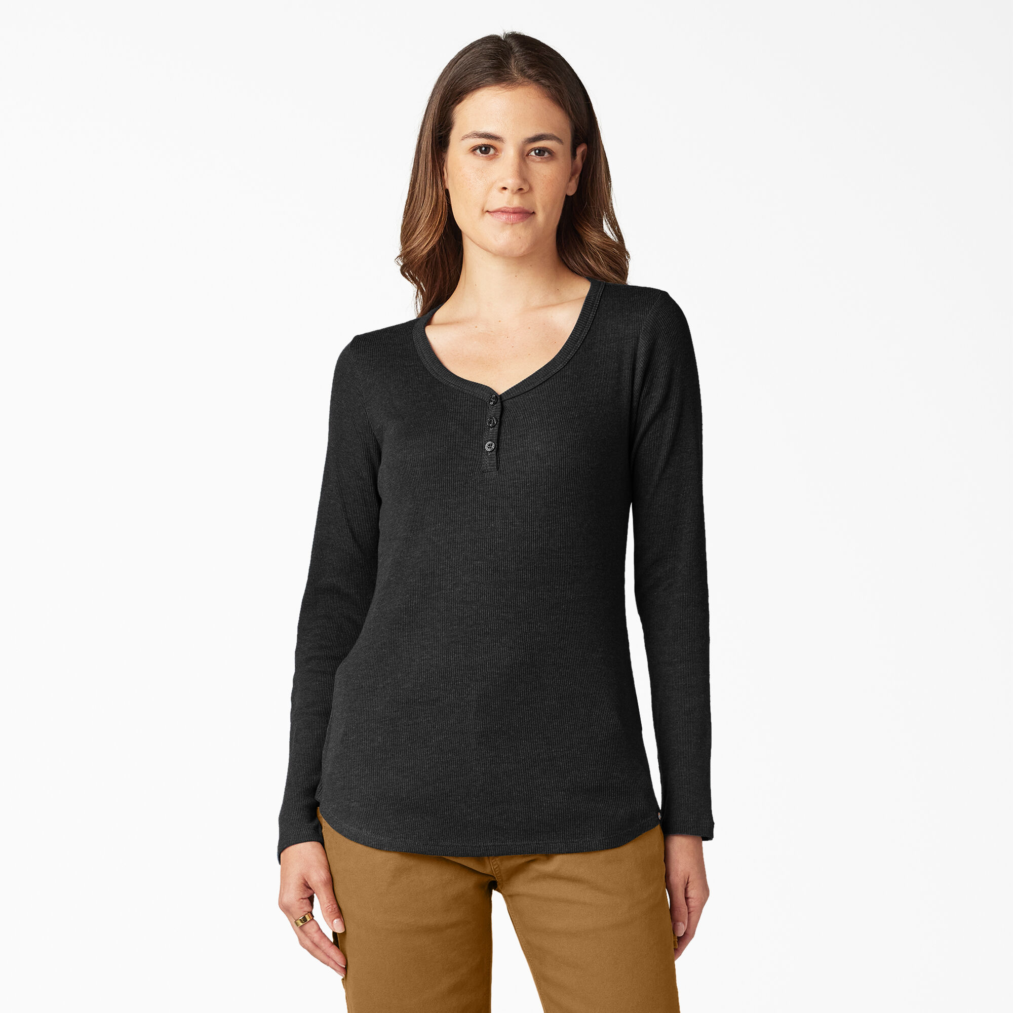 Black henley hot sale shirt womens