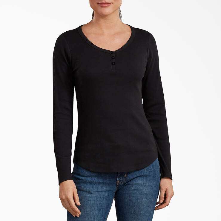 Women's Henley Long Sleeve Shirt - Black (KBK) image number 1