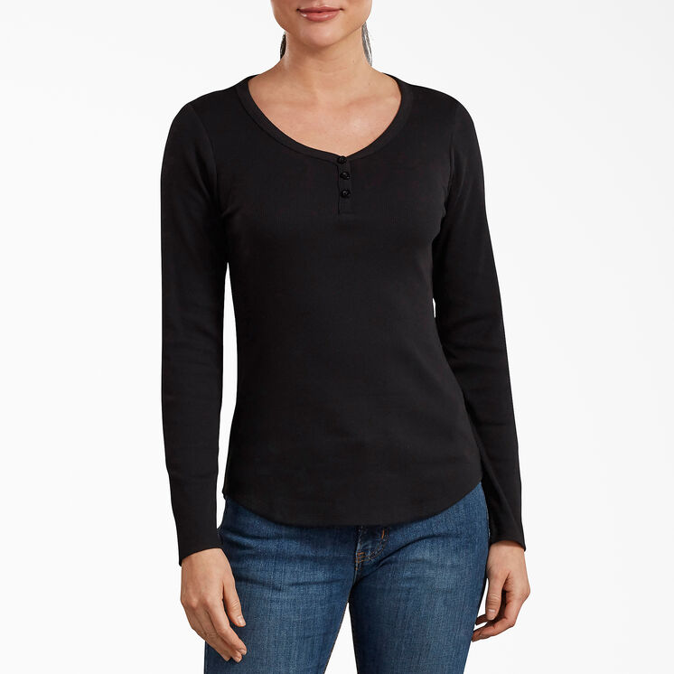 Women&#39;s Henley Long Sleeve Shirt - Black &#40;KBK&#41;