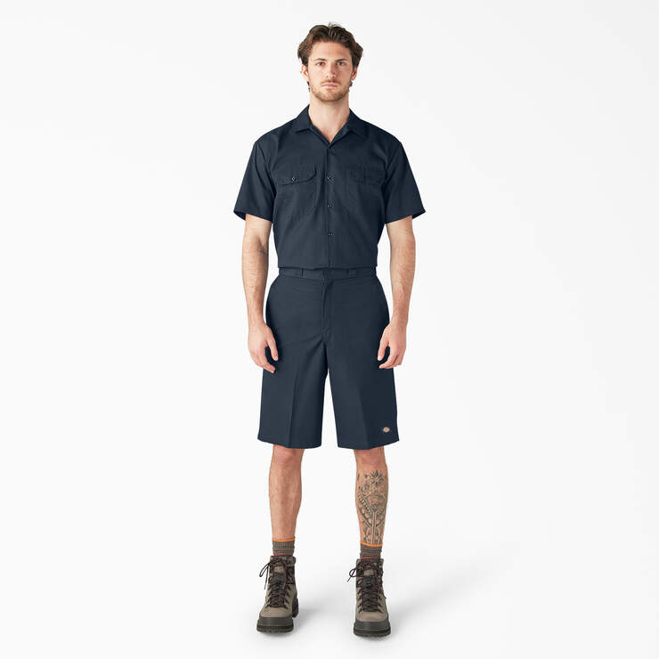 Loose Fit Flat Front Work Shorts, 13" - Dark Navy (DN) image number 7