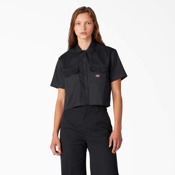 Chemise de travail écourtée de coupe décontractée pour femmes - Black (BK) numéro de l’image 1