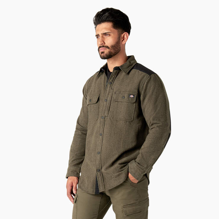 Heavyweight Brawny Flannel Shirt - Military Green w/ Black (C1L) image number 3