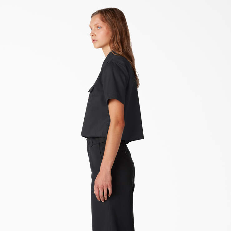 Chemise de travail écourtée de coupe décontractée pour femmes - Black (BK) numéro de l’image 3
