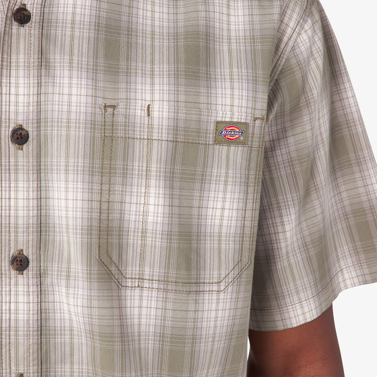 Short Sleeve Woven Shirt - Light Olive Plaid (GVP) image number 14