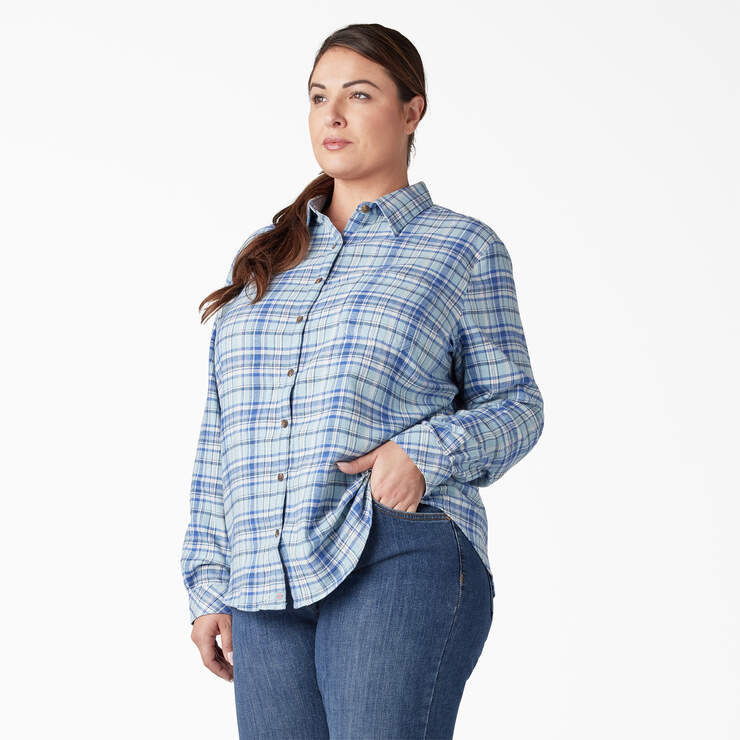 Chemise en flanelle à motif tartan à manches longues pour femmes taille plus - Clear Blue/Orchard Plaid (B2Y) numéro de l’image 3
