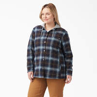 Veste-chemise à capuchon en flanelle taille plus pour femmes - Clear Blue/Brown Ombre Plaid (A1G)