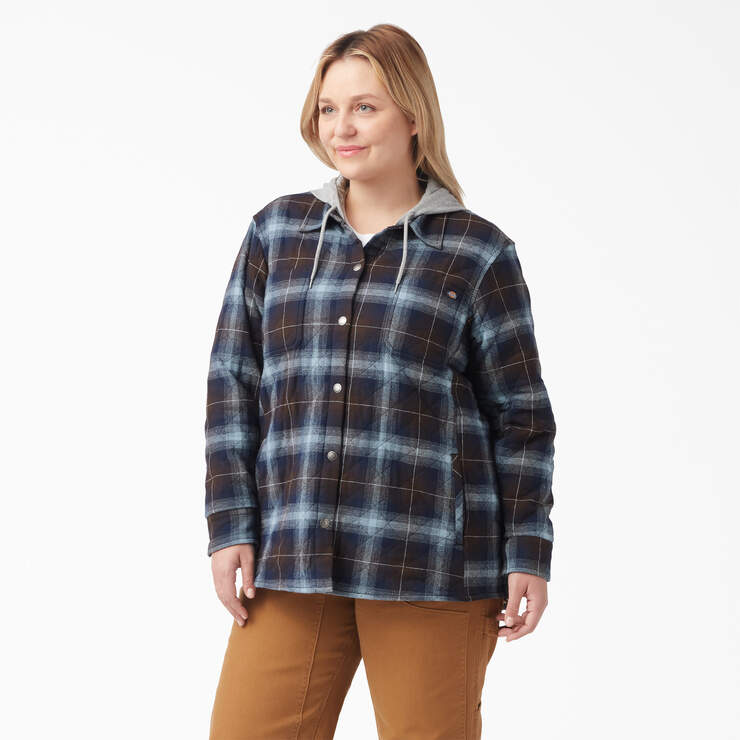Veste-chemise à capuchon en flanelle taille plus pour femmes - Clear Blue/Brown Ombre Plaid (A1G) numéro de l’image 1