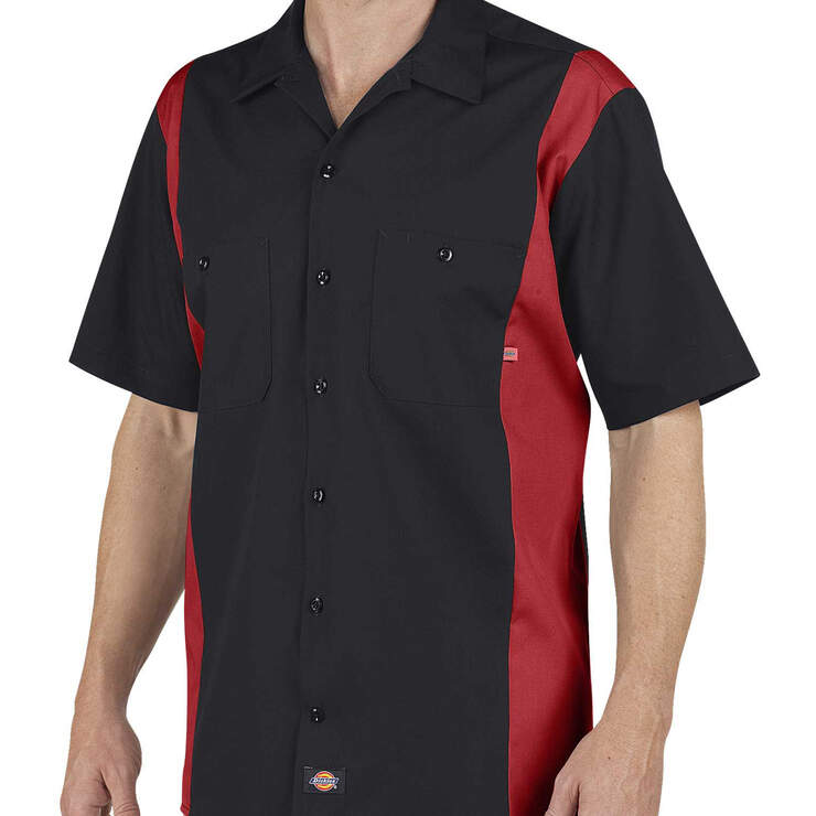 Industrial Colour Block Short Sleeve Shirt - Black/English Red (BKER) image number 1