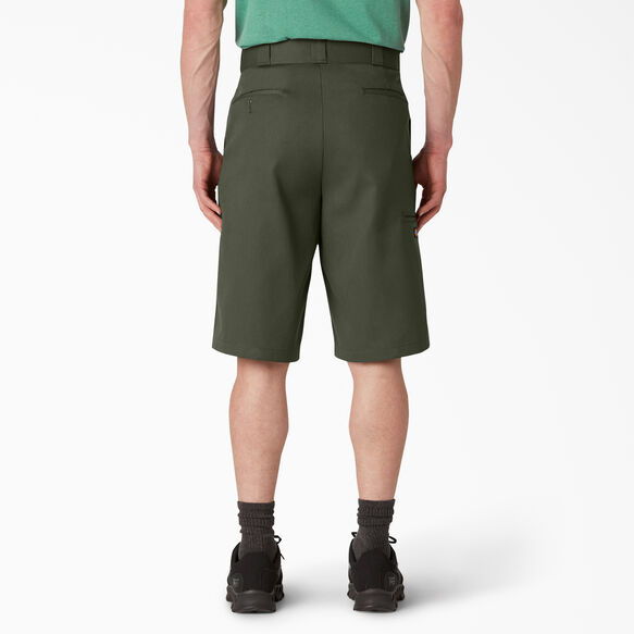 Loose Fit Flat Front Work Shorts, 13&quot; - Olive Green &#40;OG&#41;