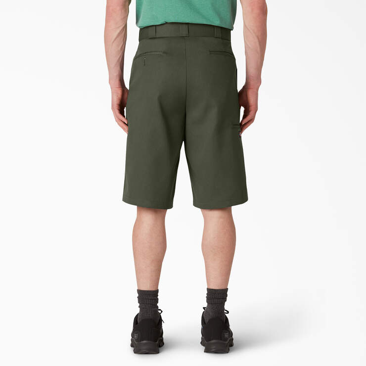 Loose Fit Flat Front Work Shorts, 13" - Olive Green (OG) image number 2