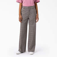 Pantalon à taille haute et à jambe large Bakerhill pour femmes - Brown Plaid (BP3)