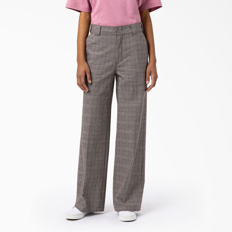 Pantalon &agrave; taille haute et &agrave; jambe large Bakerhill pour femmes - Brown Plaid &#40;BP3&#41;