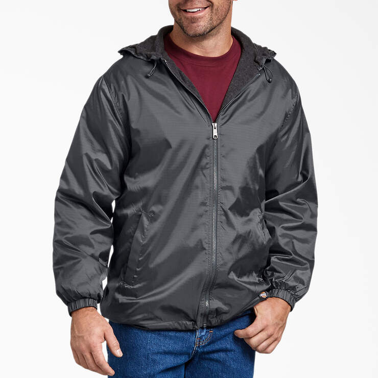 Fleece Lined Nylon Hooded Jacket - Charcoal Gray (CH) image number 1