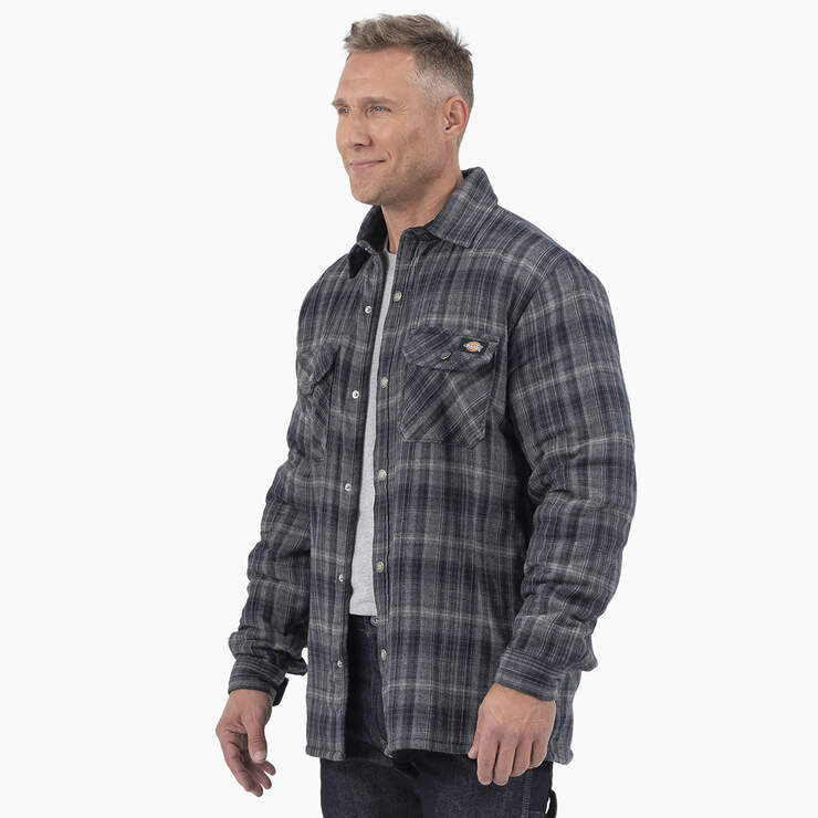 Water Repellent Fleece-Lined Flannel Shirt Jacket - Charcoal/Black Ombre Plaid (A1T) image number 3