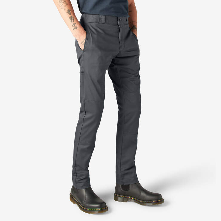 Skinny Fit Double Knee Work Pants - Charcoal Gray (CH) image number 4