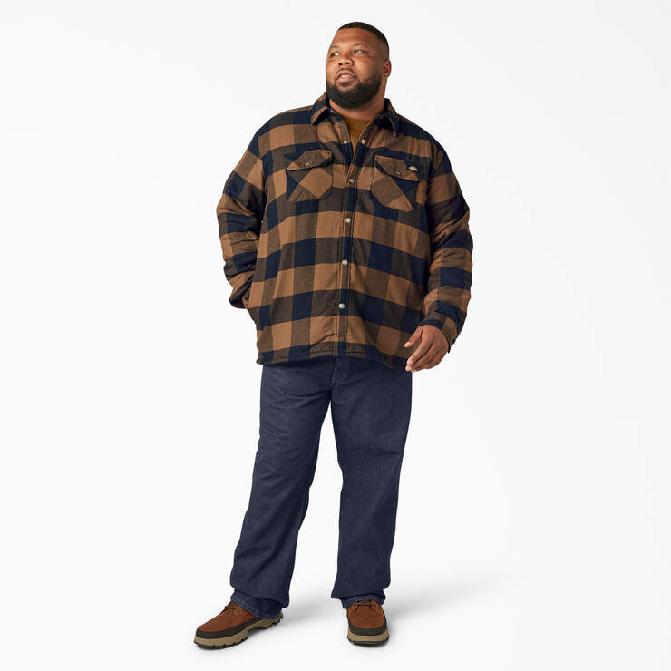 Water Repellent Fleece-Lined Flannel Shirt Jacket - Brown Duck/Navy Buffalo Plaid (B1M) image number 9