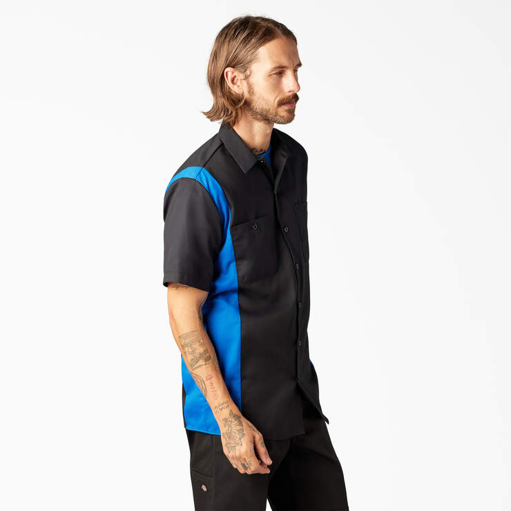 Two-Tone Short Sleeve Work Shirt - Black/Royal Blue (BKRB) image number 4