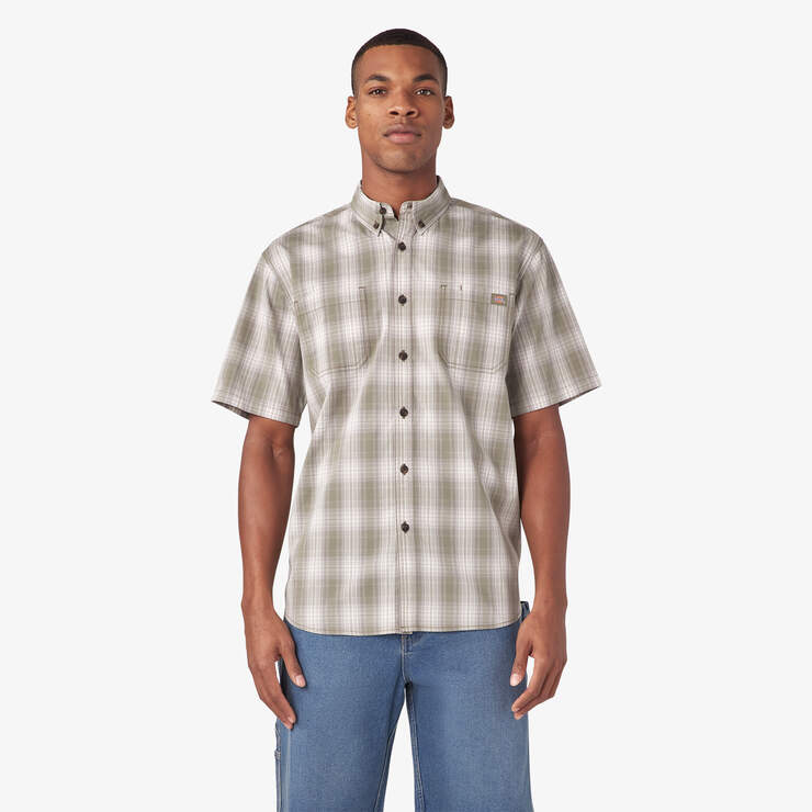 Short Sleeve Woven Shirt - Light Olive Plaid (GVP) image number 1