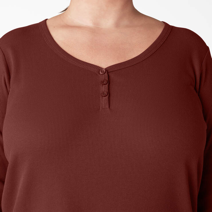 Women's Plus Henley Long Sleeve Shirt - Fired Brick (IK9) image number 7