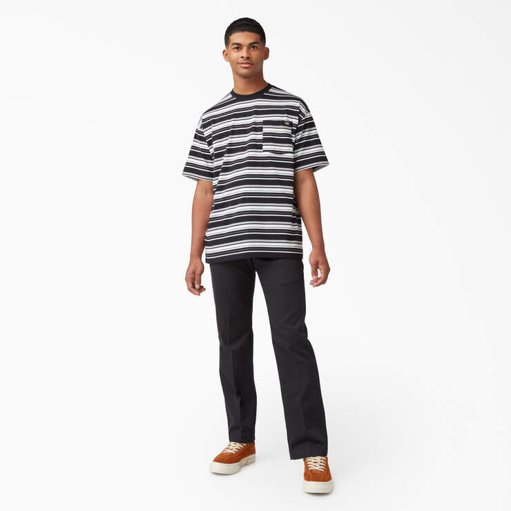Relaxed Fit Striped Pocket T-Shirt - Black Variegated Stripe (BSA) image number 4