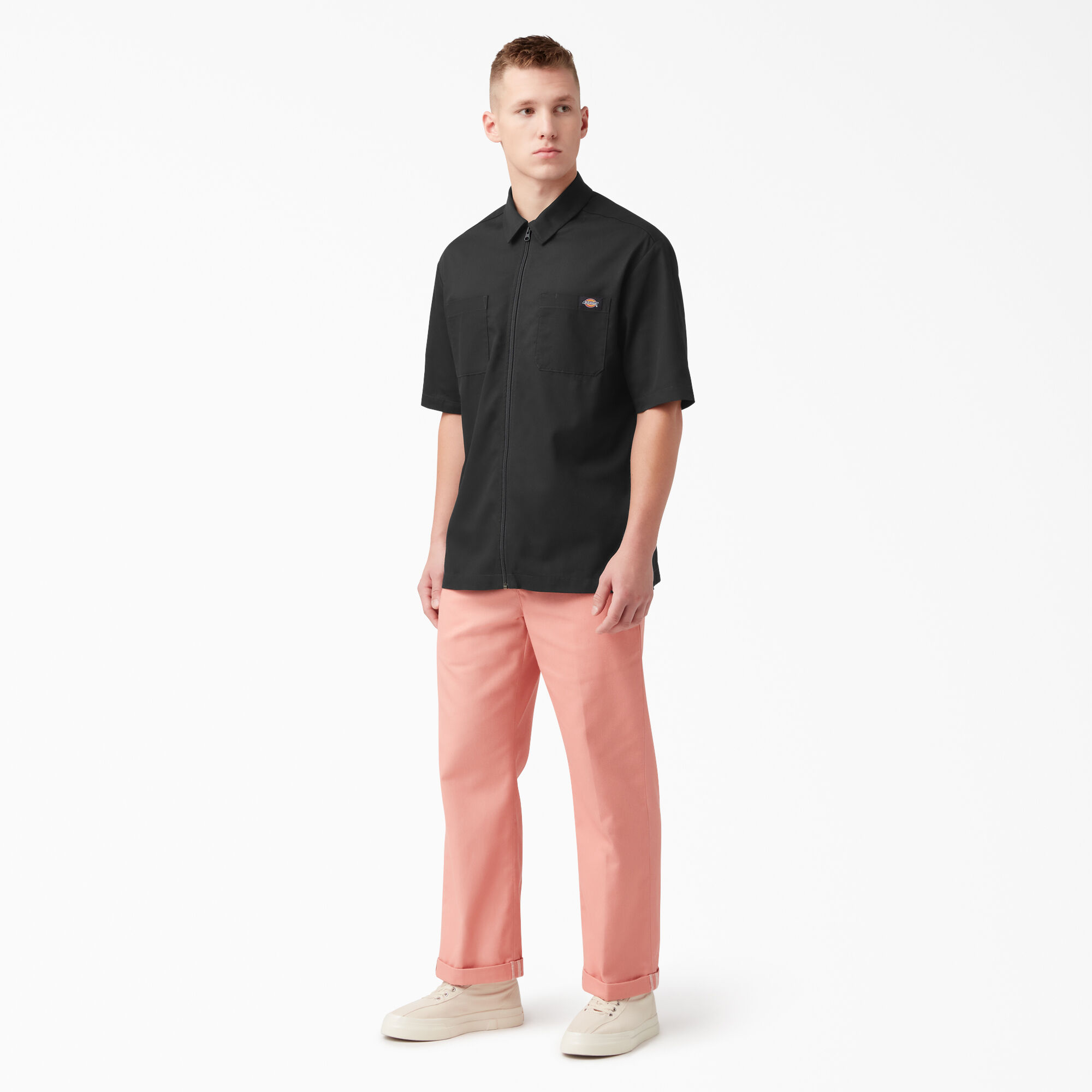 【FACETASM】×DICKIES ZIP SHIRTS Mixed Media Zip Front Short Sleeve Work Shirt - Dickies Canada