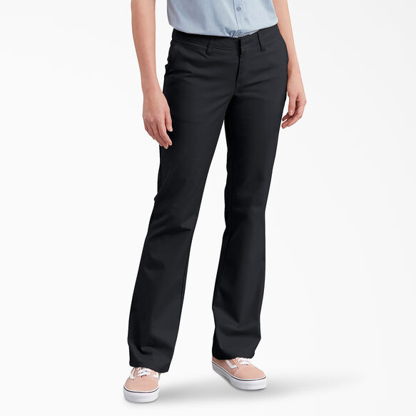 Pantalon en serg&eacute; extensible ajust&eacute; et semi-&eacute;vas&eacute; pour femmes - Black &#40;BK&#41;