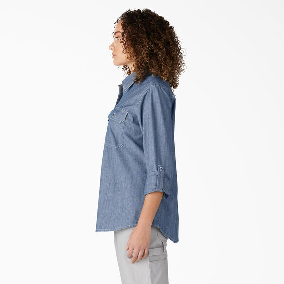 Women&rsquo;s Chambray Roll-Tab Work Shirt - Stonewashed Light Blue &#40;LSW&#41;
