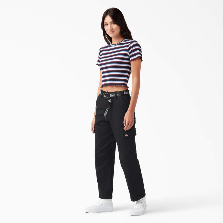 Women's Relaxed Fit Cropped Cargo Pants - Black (BKX) image number 4