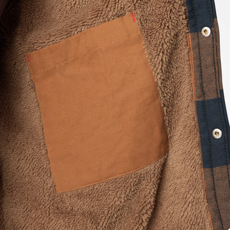 Water Repellent Fleece-Lined Flannel Shirt Jacket - Brown Duck/Navy Buffalo Plaid (B1M) image number 8