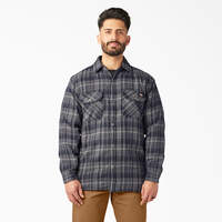 Water Repellent Fleece-Lined Flannel Shirt Jacket - Charcoal/Black Ombre Plaid (A1T)