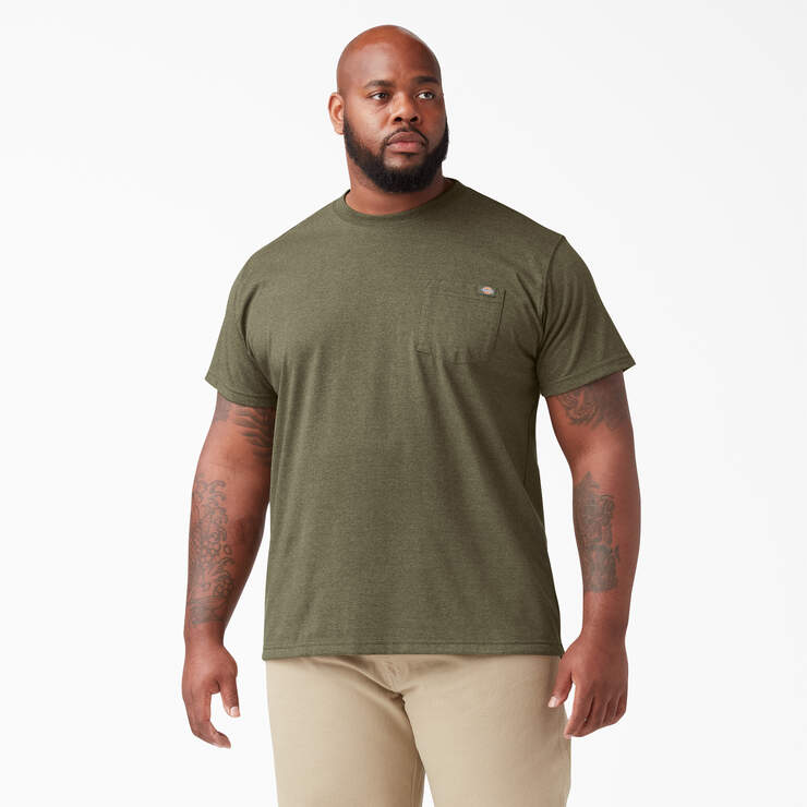 Heavyweight Heathered Short Sleeve Pocket T-Shirt - Military Green Heather (MLD) image number 3