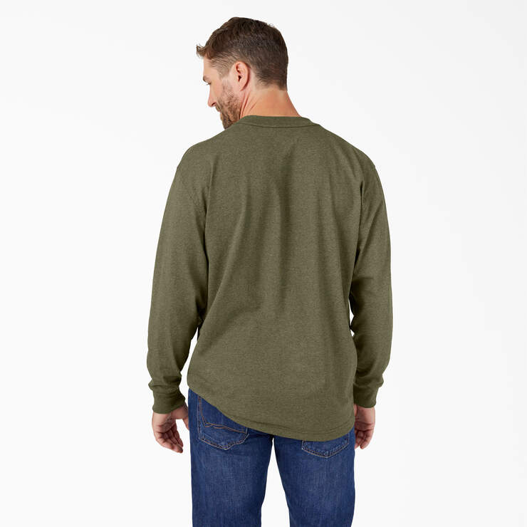 T-shirt épais chiné à manches longues et à poche - Military Green Heather (MLD) numéro de l’image 2