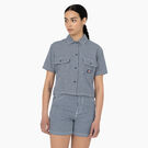 Haut de travail court &agrave; rayures hickory pour femmes - Ecru/Airforce Blue &#40;EUA&#41;