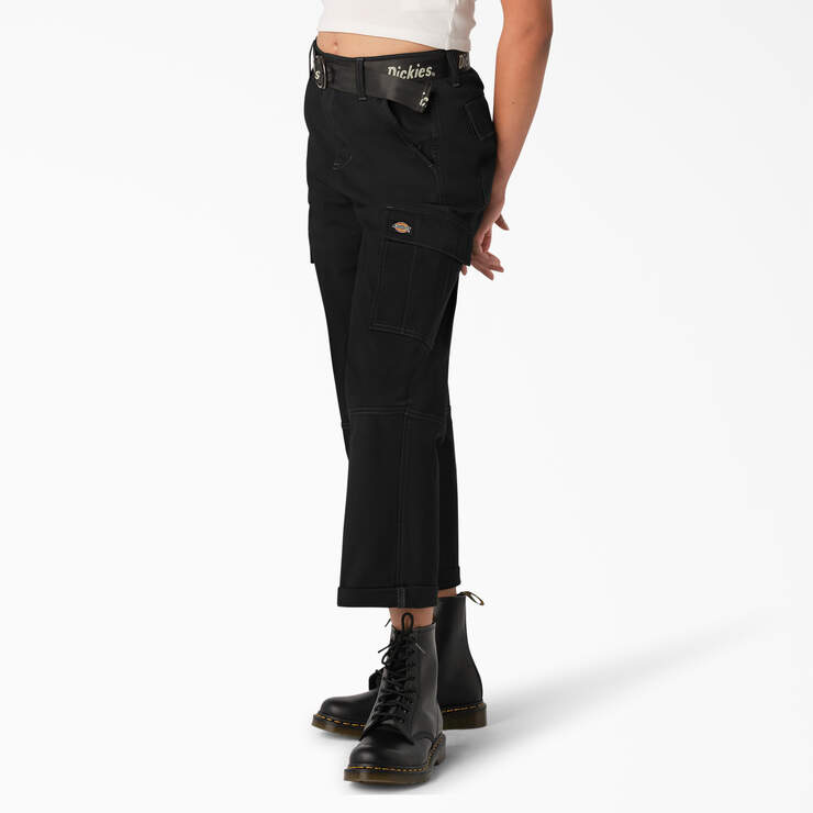 Pantalon cargo court de coupe décontractée à coutures contrastées pour femmes - Black (BKX) numéro de l’image 3