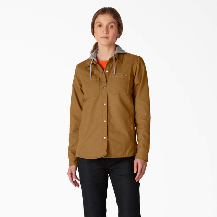 Women’s Duck Hooded Shirt Jacket - Brown Duck (BD) image number 1