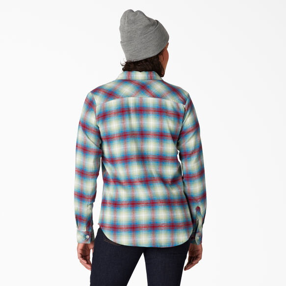 Women&#39;s Long Sleeve Plaid Shirt - Ombre Red Blue &#40;EP2&#41;