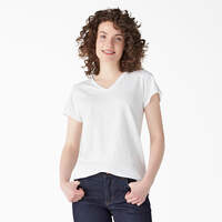 T-shirt à encolure en V et manches courtes pour femmes - White (WH)