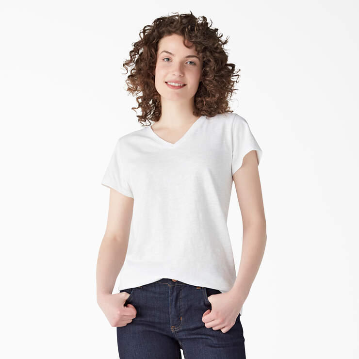 T-shirt à encolure en V et manches courtes pour femmes - White (WH) numéro de l’image 1