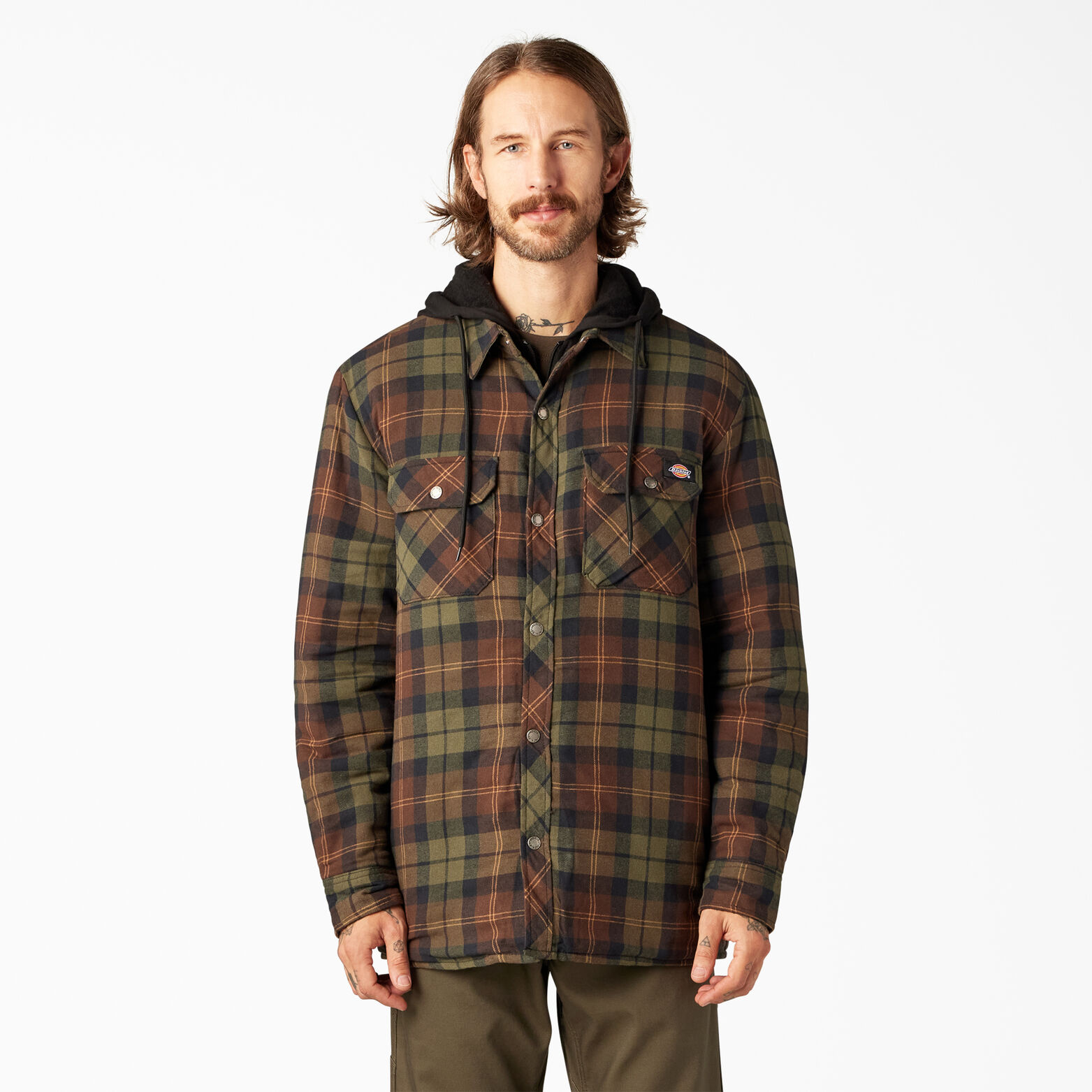 Relaxed Fit Icon Hooded  Quilted Shirt  Jacket  Chocolate 