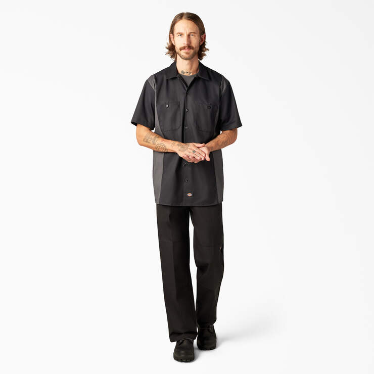 Two-Tone Short Sleeve Work Shirt - Black/Charcoal Graye (BKCH) image number 5