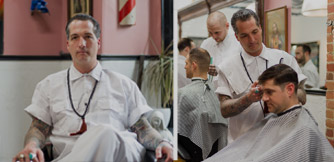 Images of Jon Roth at his Crows Nest Barbershop.