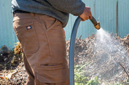 With water and oil repellent finishes or moisture wicking fabric.