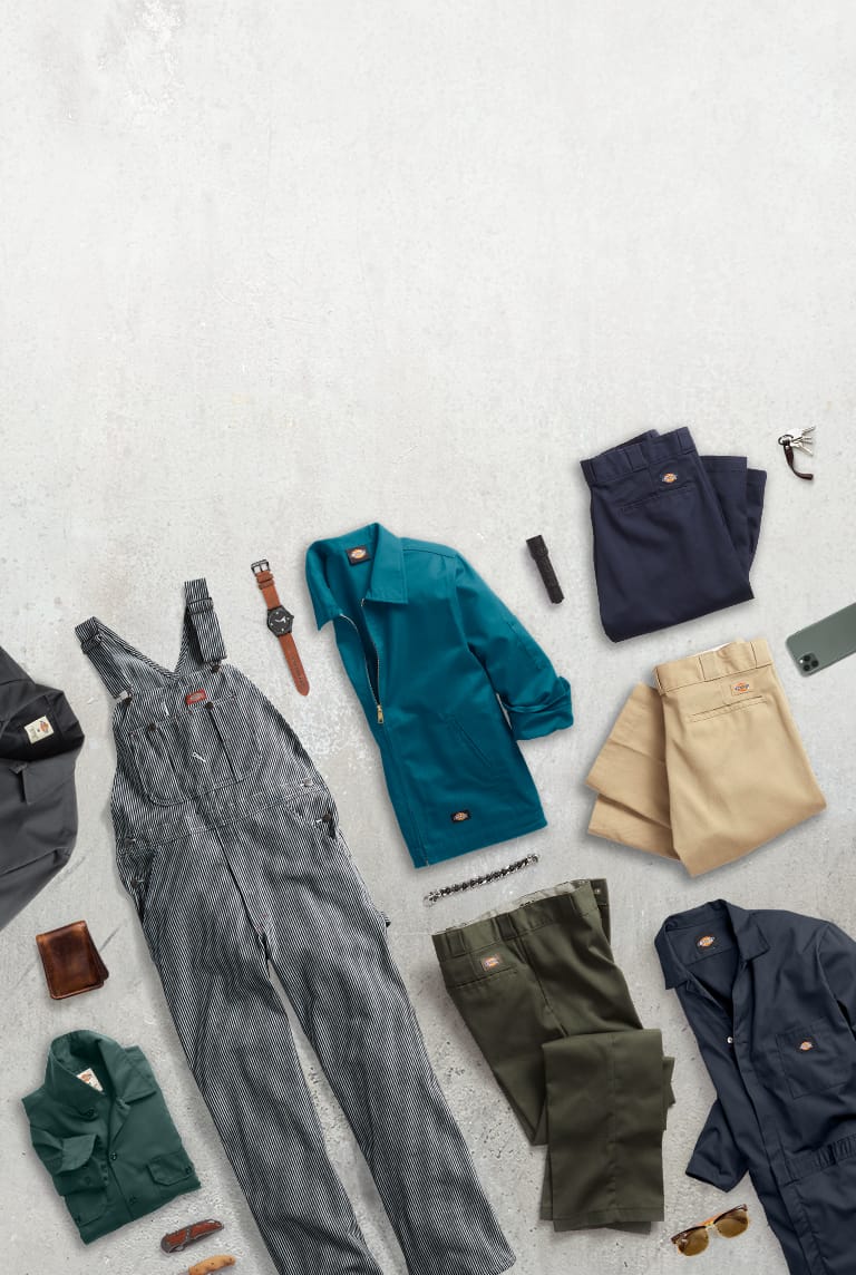 textured background with various dickies products lying on the background surface