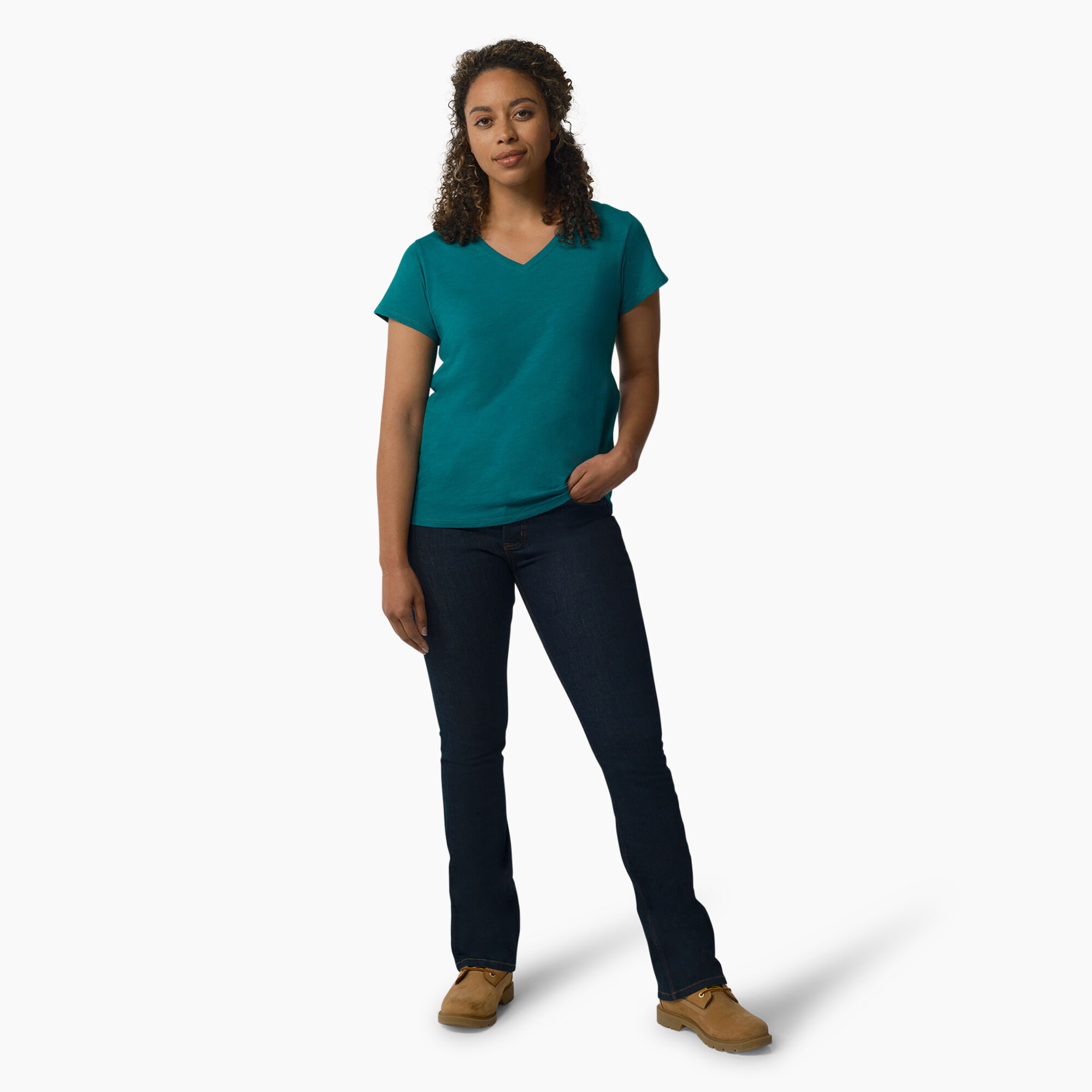 T-shirt à encolure en V et manches courtes pour femmes